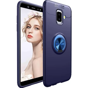 Samsung Galaxy  J6 Plus (SM-J610F) Yüzüklü Manyetik Ravel Kılıf Nano Ekran Koruyucu Full Setmavi