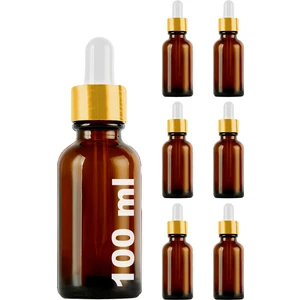 100 cc Amber Damlalık Metal Gold Sızdırmaz Kapaklı 100 ml Dropper Cam Serum Şişesi 6 Adet