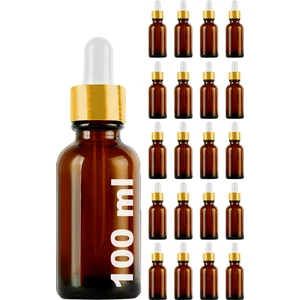100 cc Amber Damlalık Metal Gold Sızdırmaz Kapaklı 100 ml Dropper Cam Serum Şişesi 20 Adet