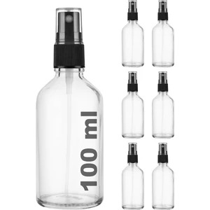100 cc Şeffaf Sprey Kapaklı 100 ml Siyah Fısfıs Kolonya Dezenfektan Cam Şişe 6 Adet