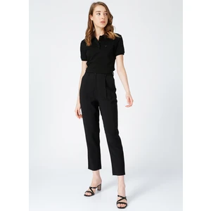 Polo Yaka  Basic Düz Siyah Kadın T-Shirt  -  DEEP