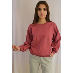 giyadda Kadın Gül Kurusu Pembe İçi Şardonlu Bol Kalıp Oversize Bisiklet Yaka Sweatshirt