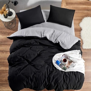 Çarşafı Lastikli Doğal Sağlıklı Pamuk Siyah Antrasit Gri Renkli Çift Kişilik Nevresim Takımı