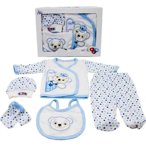 Tangmoda Erkek Bebek Yenidoğan Giyim Seti 5 Parça Mavi Panda Desenli Hastane Çıkışı