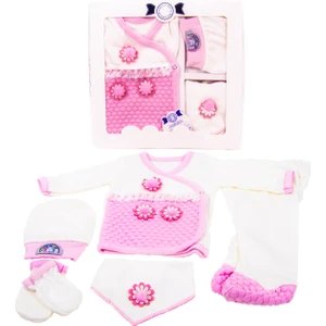 Tangmoda Kız Bebek Yenidoğan Giyim Seti 5 Parça Pembe Papatya Desenli Hastane Çıkışı