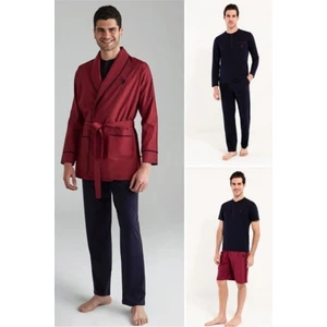 U.S. Polo Assn. 12000 Erkek Bordo Sabahlık Pijama Şort 5'li Set Takım