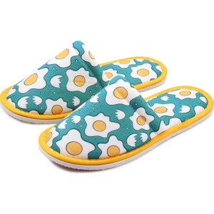 Unisex Yeşil Yumurta Desenli Yumuşak Tabanlı Ev Terlik