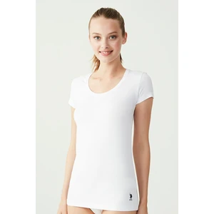 U.S. Polo Assn. 66003 Kadın Beyaz Derin Yuvarlak Yaka T-Shirt