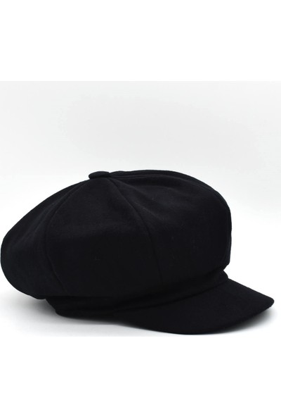 Külah Kadın Siyah Yün Vintage Kasket Şapka