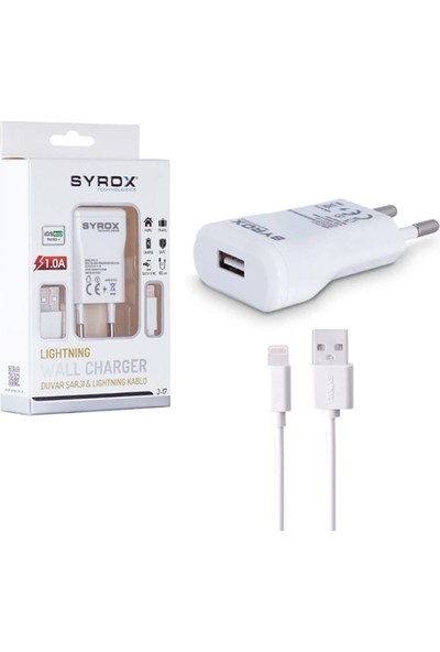 Syrox USB Ios Şarj Adaptörü ve Kablosu 1m 1A J17 (Iphone Uyumlu)