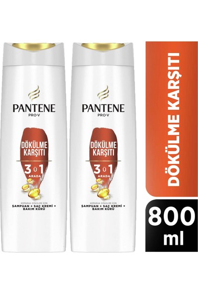 Pantene Şampuan 3'ü 1 Arada Saç Dökülmesine Karşı 400 ml x 2 Adet