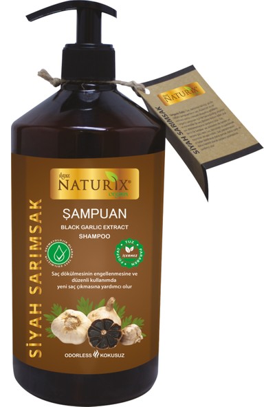 Naturix Tuzsuz Siyah Sarımsak Şampuanı 600ML Saç Dökülme Önleyici Şampuan + Lavanta Yağlı Dudak Bakım Kremi