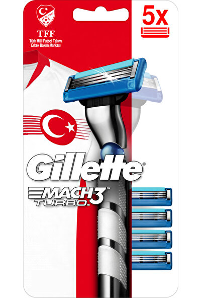 Gillette Mach3 Turbo Tıraş Makinesi + 5 Yedek Tıraş Bıçağı Milli Takım Özel Paketi