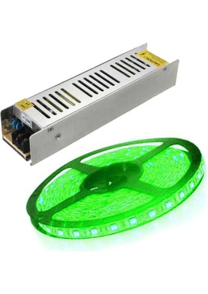 Yeşil 3 Cip Iç Mekan Şerit LED 5 Metre 5 Amper 12 Volt Trafo Dahil Ikili Set Yeşil Işık