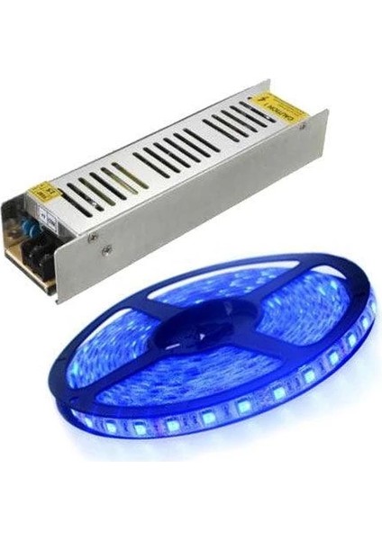 Mavi 3 Cip Iç Mekan Şerit LED 5 Metre 5 Amper 12 Volt Trafo Dahil Ikili Set Mavi Işık