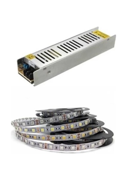 Beyaz 3 Cip Iç Mekan Şerit LED 5 Metre 5 Amper 12 Volt Trafo Dahil Ikili Set Beyaz