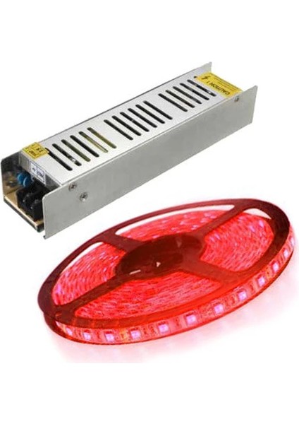 Kırmızı 3 Cip Iç Mekan Şerit LED 5 Metre 5 Amper 12 Volt Trafo Dahil Ikili Set Kırmızı Işık