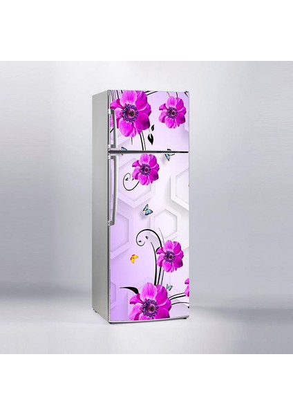 Buzdolabı Sticker Kaplama Dolap Kaplama Etiketi 3D Altigen Mor Çiçek