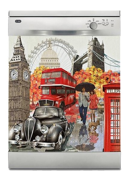 Bulaşık Makinesi Sticker Kaplama Beyaz Eşya Kaplama London Çizim