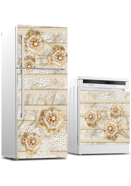 Buzdolabı ve Bulaşık Makinası Beyaz Eşya Sticker Kaplama Altın Çiçek