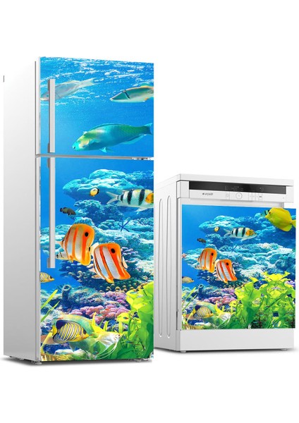 Buzdolabı ve Bulaşık Makinası Beyaz Eşya Sticker Kaplama Balıklar Deniz