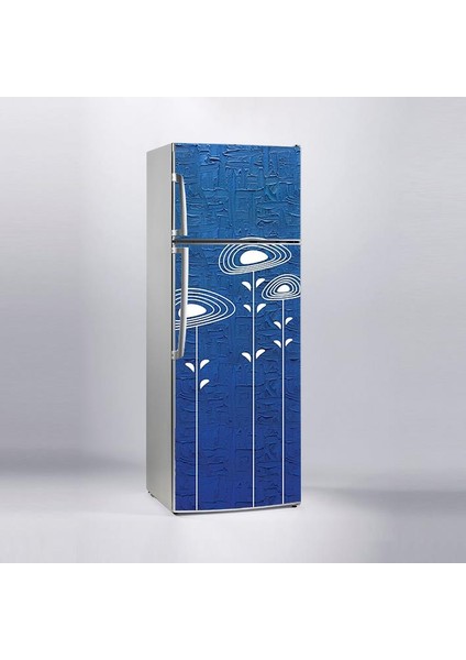 Buzdolabı Sticker Kaplama Dolap Kaplama Etiketi Mavi Beyaz Çiçekler