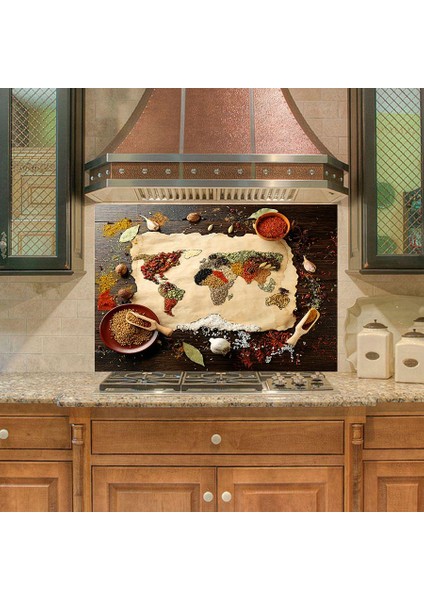 Mutfak Duvar Tezgah Arası Ocak Arkası Sticker Kaplama Dünya Haritası