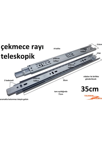 2 Çift Çekmece Rayı Teleskopik 35 cm Uzayan Ray Göz fiyatları