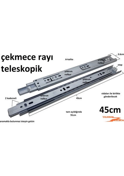2 Çift Çekmece Rayı Teleskopik 45 cm Uzayan Ray Göz Metal Sürgü Uzun Boylu Sürgü fiyatları