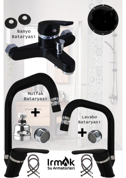 Irmak Siyah Banyo Bataryası, Mutfak Bataryası, Lavabo Bataryası Musluk Armatür Eviye Batarya Siyah