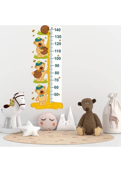 Bal Toplayan Sevimli Ayıcıklar Temalı Çocuk Odası Boy Ölçer Sticker