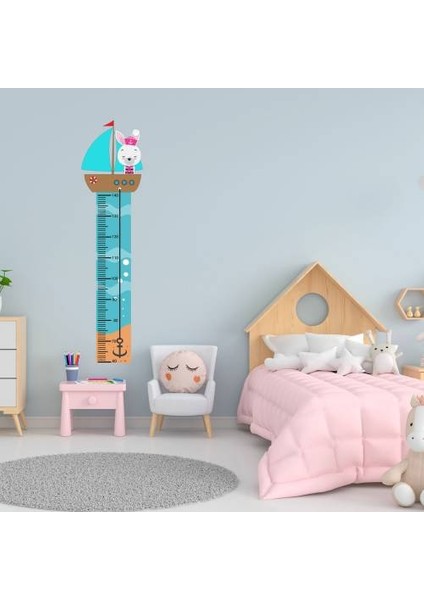 Sevimli Kaptan Tavşan Çocuk Odası Boy Ölçer Duvar Sticker modelleri