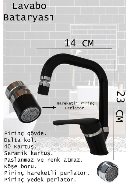 Irmak Lavabo Bataryası Armatür Musluk Siyah Renk Köşe Borulu Pirinç Musluk Batarya Eviye Mutfak
