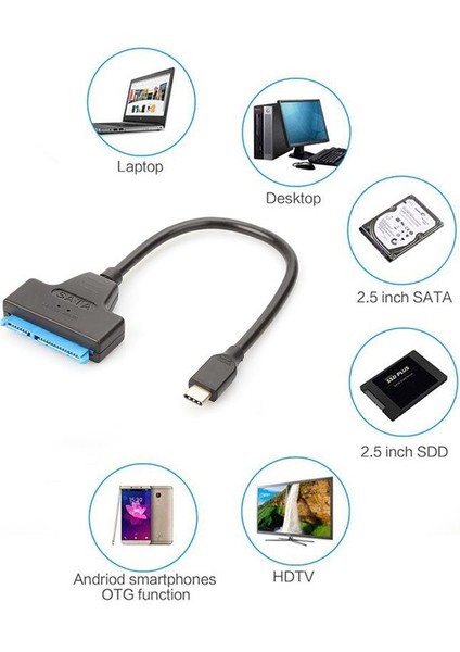 Usb-C 3.1 To Sata 3 Kablosu 6 Gbps 2.5 Inch HDD SSD 22 Pin