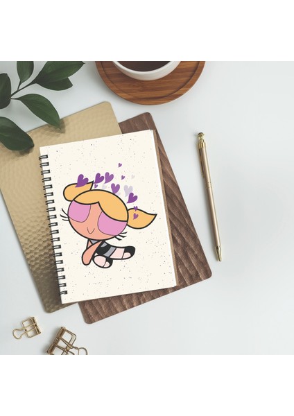 A5 Powerpuff Girls Bubbles Tasarım Spiralli Çizgisiz Defter 96 Yaprak