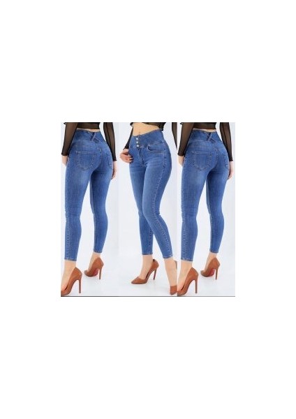 Yüksek Bel Likralı Jean Pantolon 90 cm