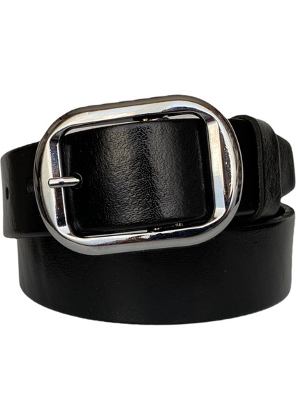 Deri Gümüş Tokalı Kadın Kemeri 4 cm