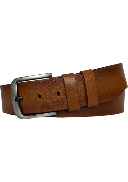 Tek Parça Deri 4.5 cm Taba Kot, Spor Kemer