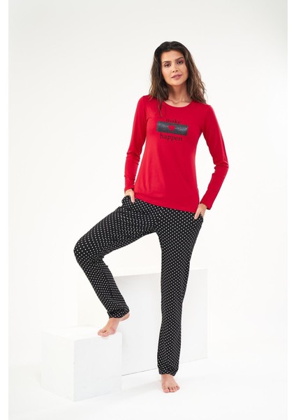 22422 Kadın Baskılı O Yaka Pijama Takım