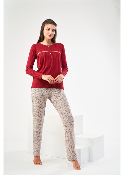 22425 Kadın Düz Dantelli Patlı Pijama Takım