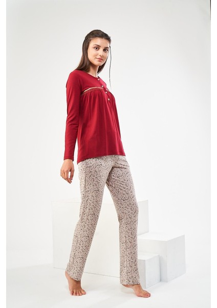 22425 Kadın Düz Dantelli Patlı Pijama Takım