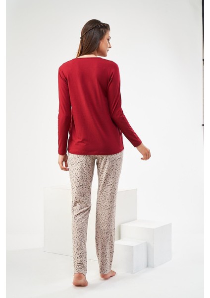 22425 Kadın Düz Dantelli Patlı Pijama Takım