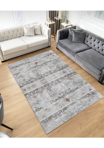 Gri Kaymaz Tabanlı Makinede Yıkanabilir Antialerjik Halı Kilim Yolluk Mablet