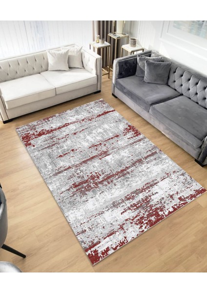 Gri Kırmızı Kaymaz Tabanlı Halı Makinede Yıkanabilir Antialerjik Halı Kilim Yolluk