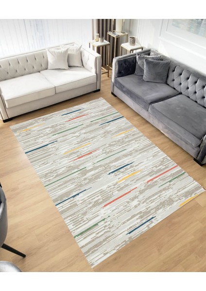 Gri Renkli Kaymaz Tabanlı Halı Makinede Yıkanabilir Antialerjik Halı Kilim Yolluk