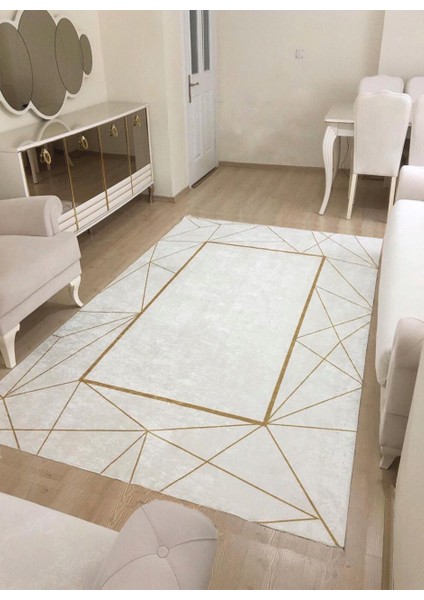 Platin Beyaz Gold Kaymaz Tabanlı Halı Makinede Yıkanabilir Antialerjik Halı Kilim Yolluk