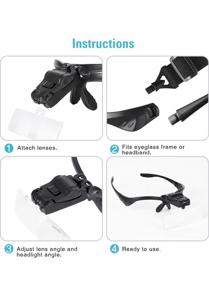 2 LED Işıklı Kafa Bandı Gözlük Büyüteç (Yurt Dışından) modelleri