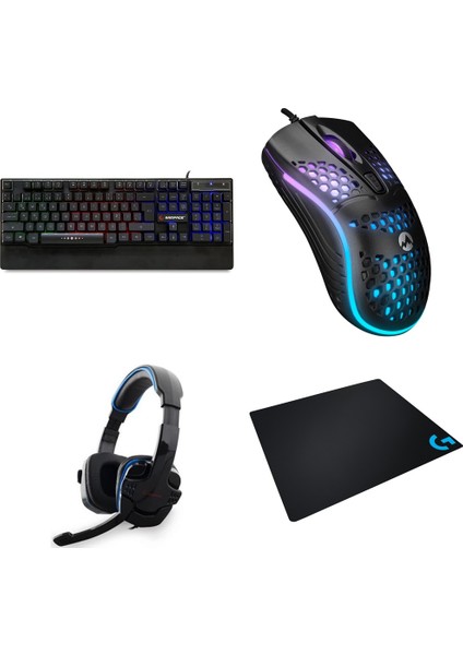 TKZ-LOG-R66 Klavye Mouse Kulaklık Logitech Mouse Pad'li Gaming Set