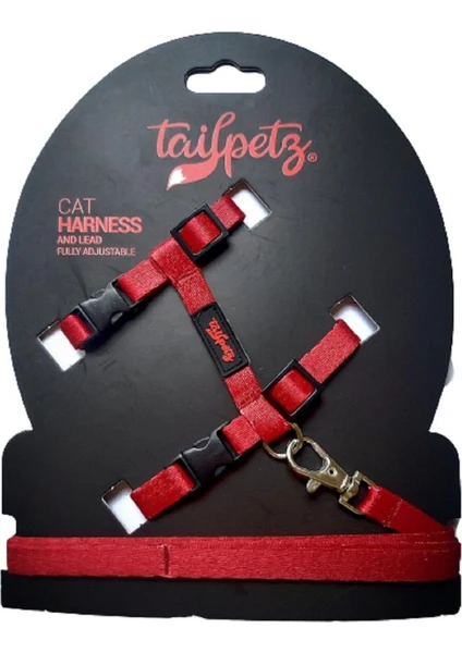 Tailpetz Cat Harnes Red Ayarlanır Kedi Gezdirme Takım Tasması