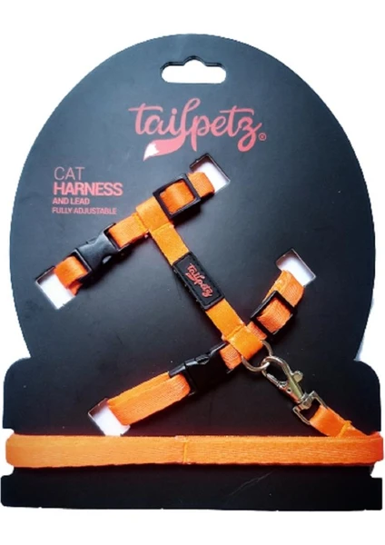 Tailpetz Cat Harnes Orange Ayarlanır Kedi Gezdirme Takım Tasması